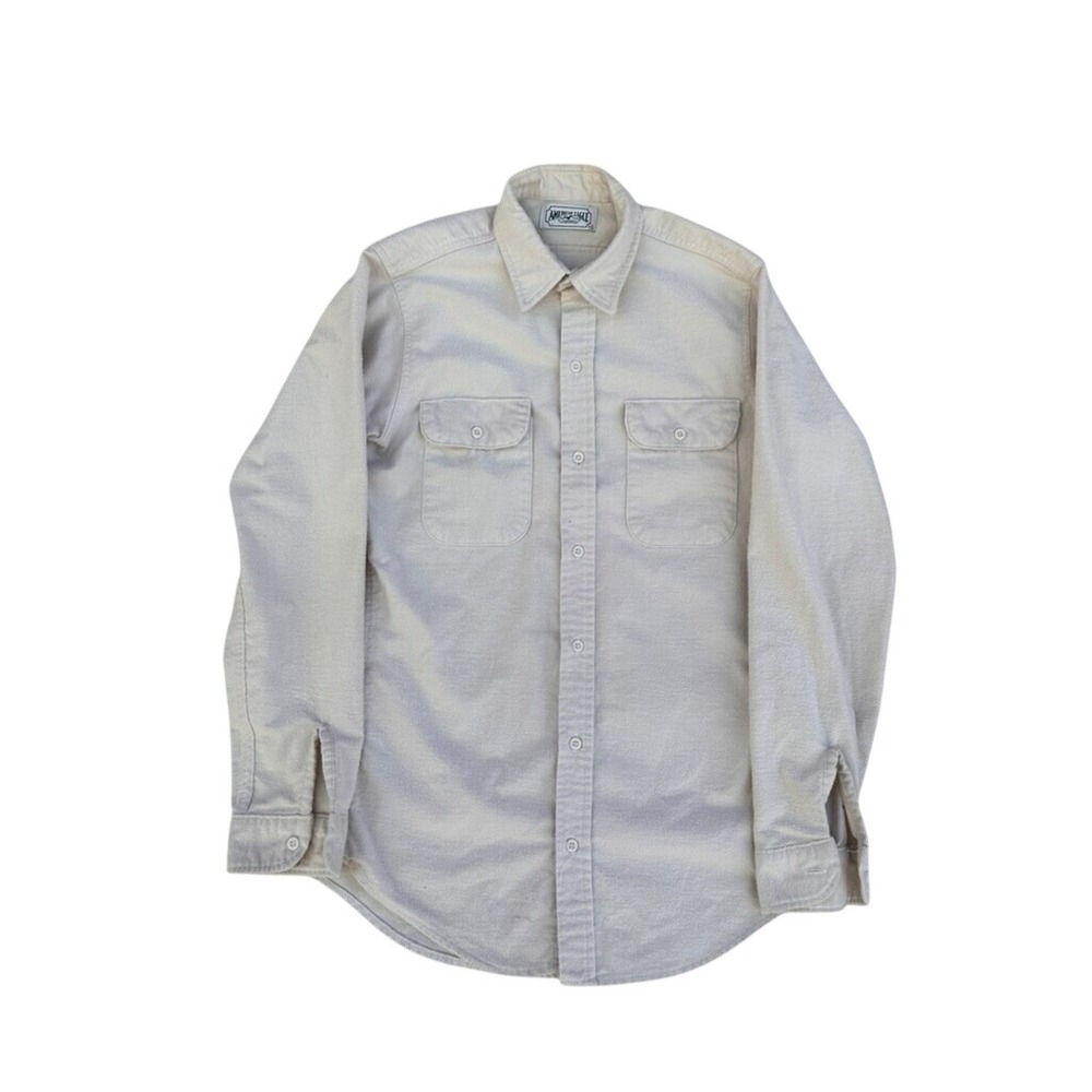 Vtg American Eagle Outfitters Medium Cream Ivory Flannel Button Down 70s 80s